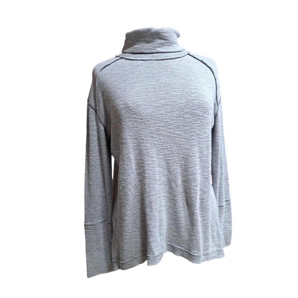 We The Free People Top Women M Tara Split Back Turtleneck LS Gray Shirt BohoChic
